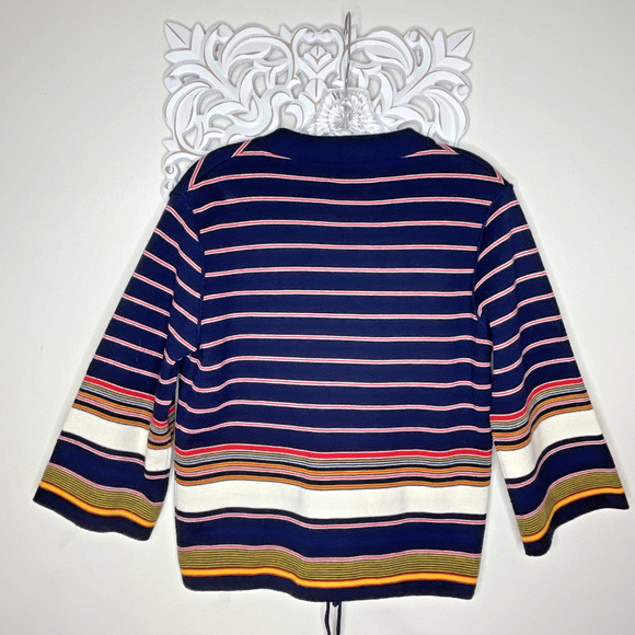 VTG VAMP by Koret size M Knit SWEATER V-Neck Button up 3/4 Sleeves Striped BLUE - Picture 6 of 16